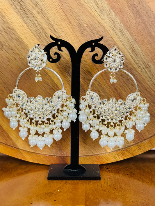 Beautiful Evergreen White Long Earrings