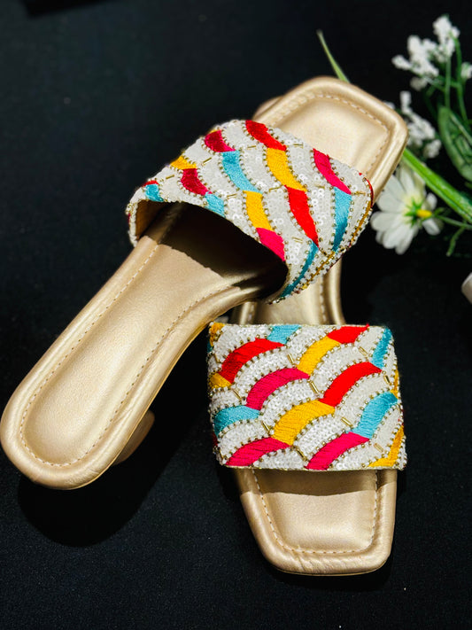 Summer multicolor heel slipper handwork threadwork slippers