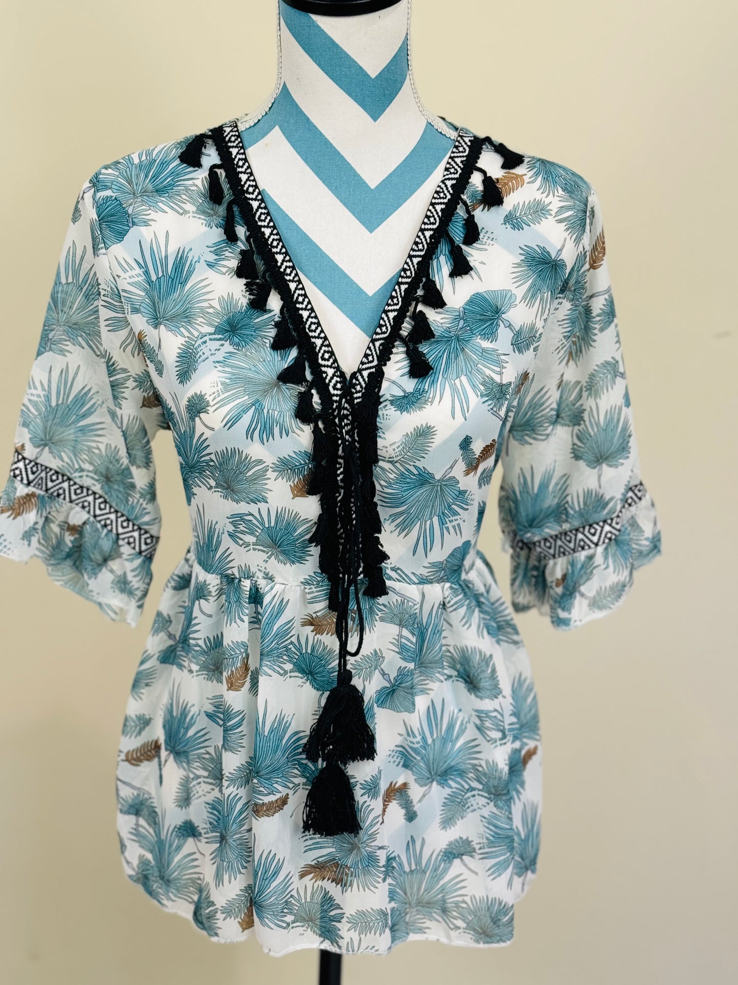 Summer blouse in beautiful blue color summer dress