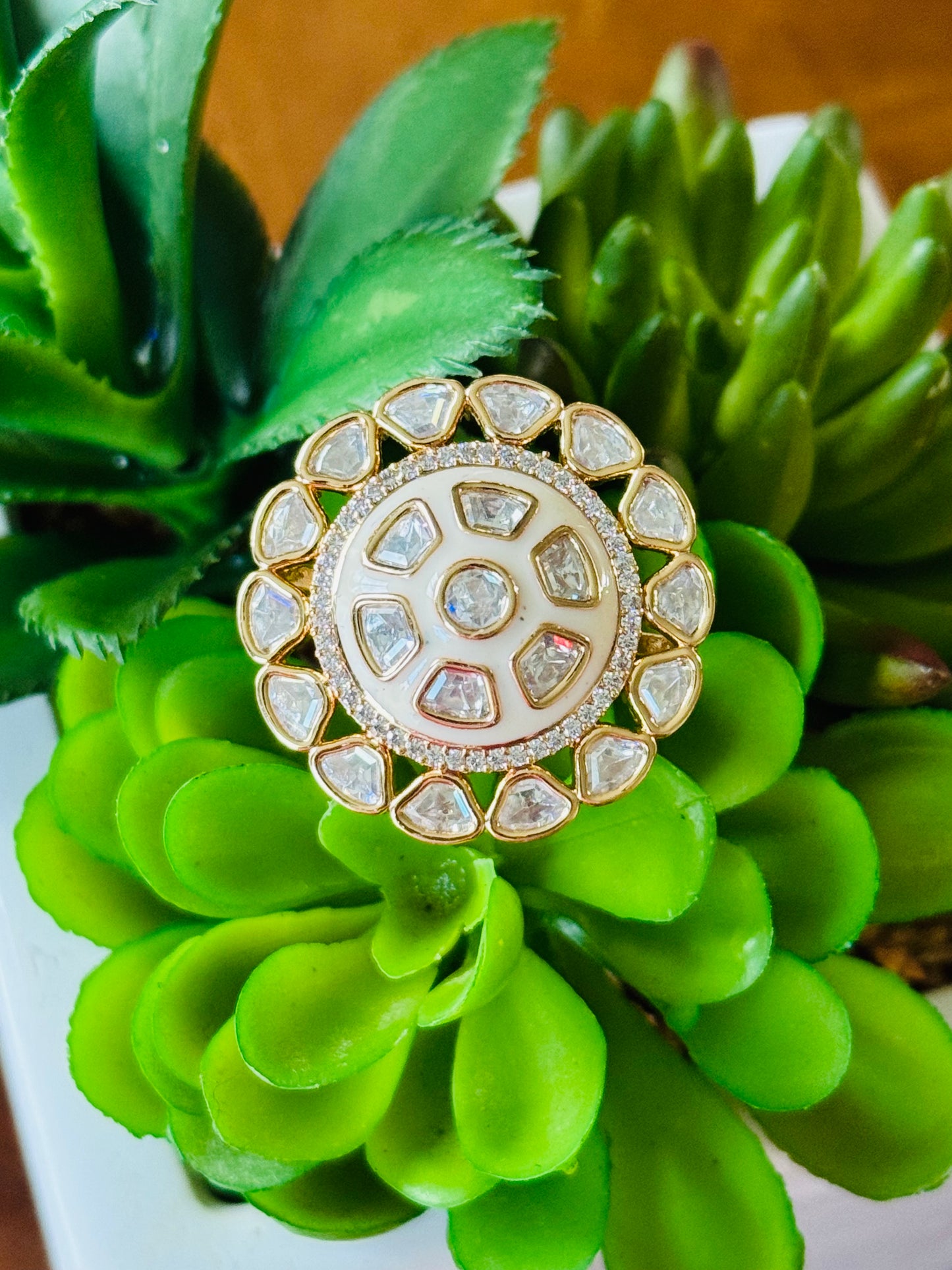 Beautiful white adjustable kundan ring