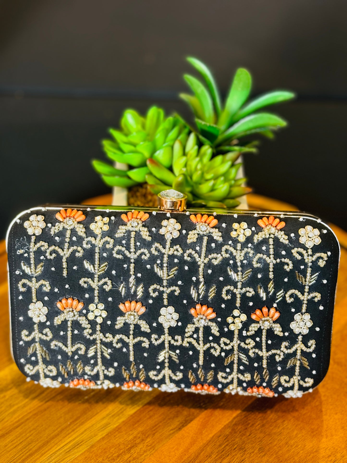 Beautiful Black Embroidery and pearl handwork Clutch For Parties And Wedding