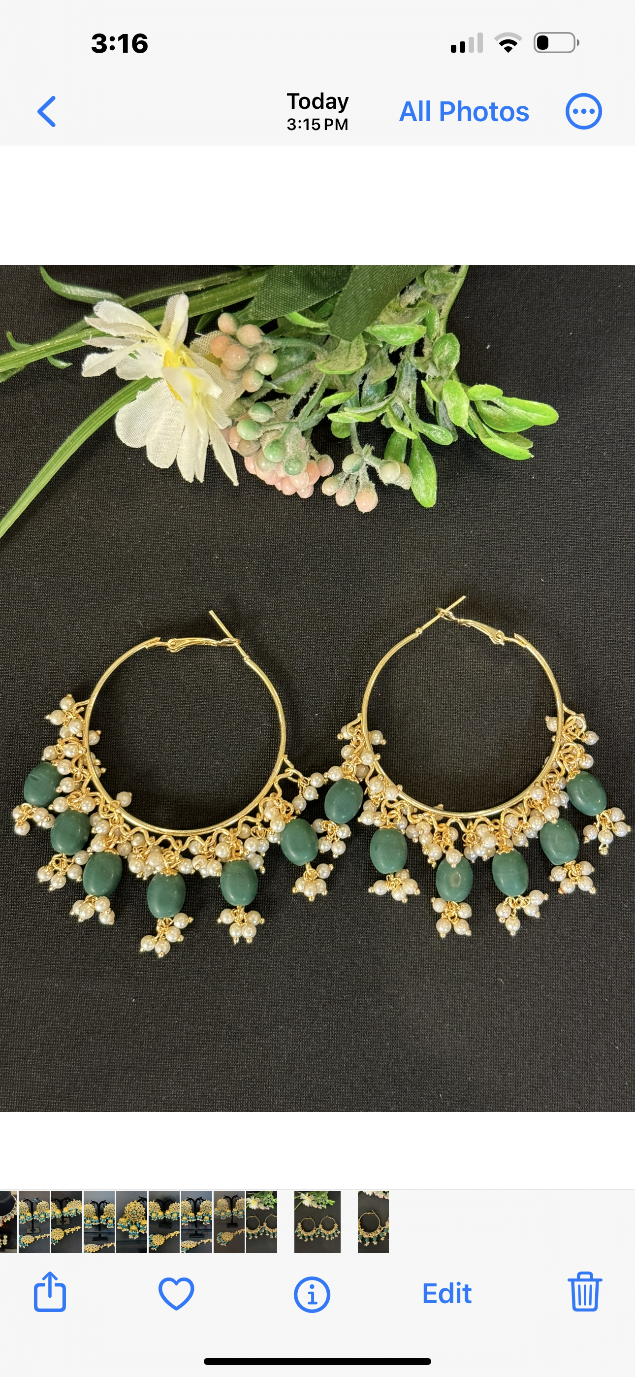 Beautiful bottle green pearls Hoop earrings