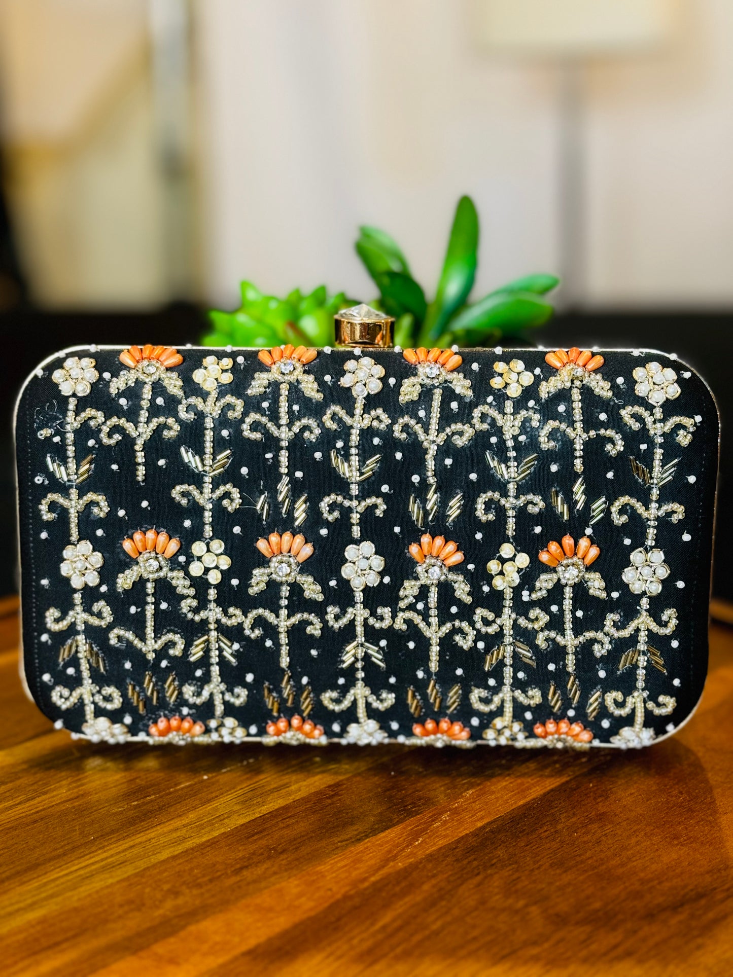 Beautiful Black Embroidery and pearl handwork Clutch For Parties And Wedding