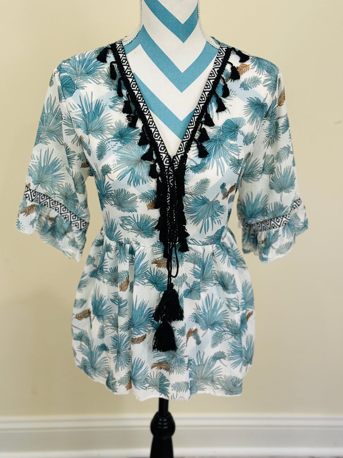 Summer blouse in beautiful blue color summer dress