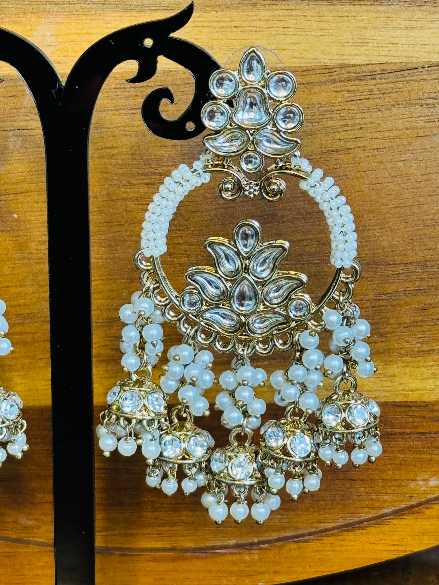 Beautiful all seasons favorite white little Jhumki design on bottom Earrings