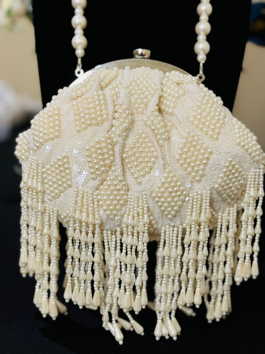 Beautiful handwork pearl work party wear Bag