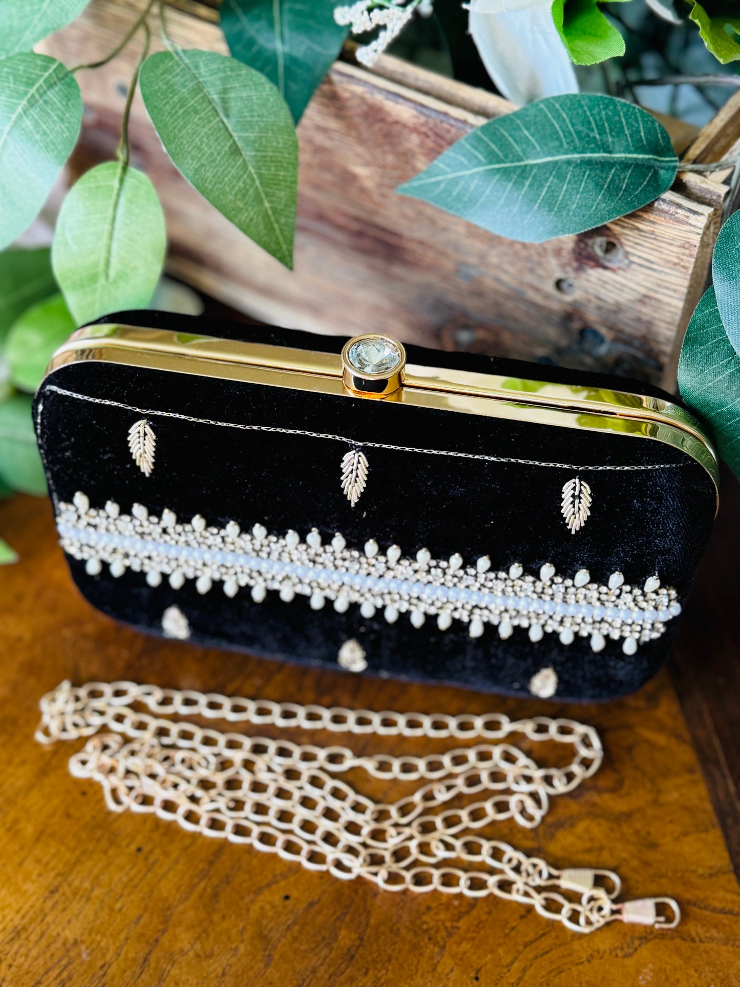 Handmade handwork beautiful velvet fabric black clutch