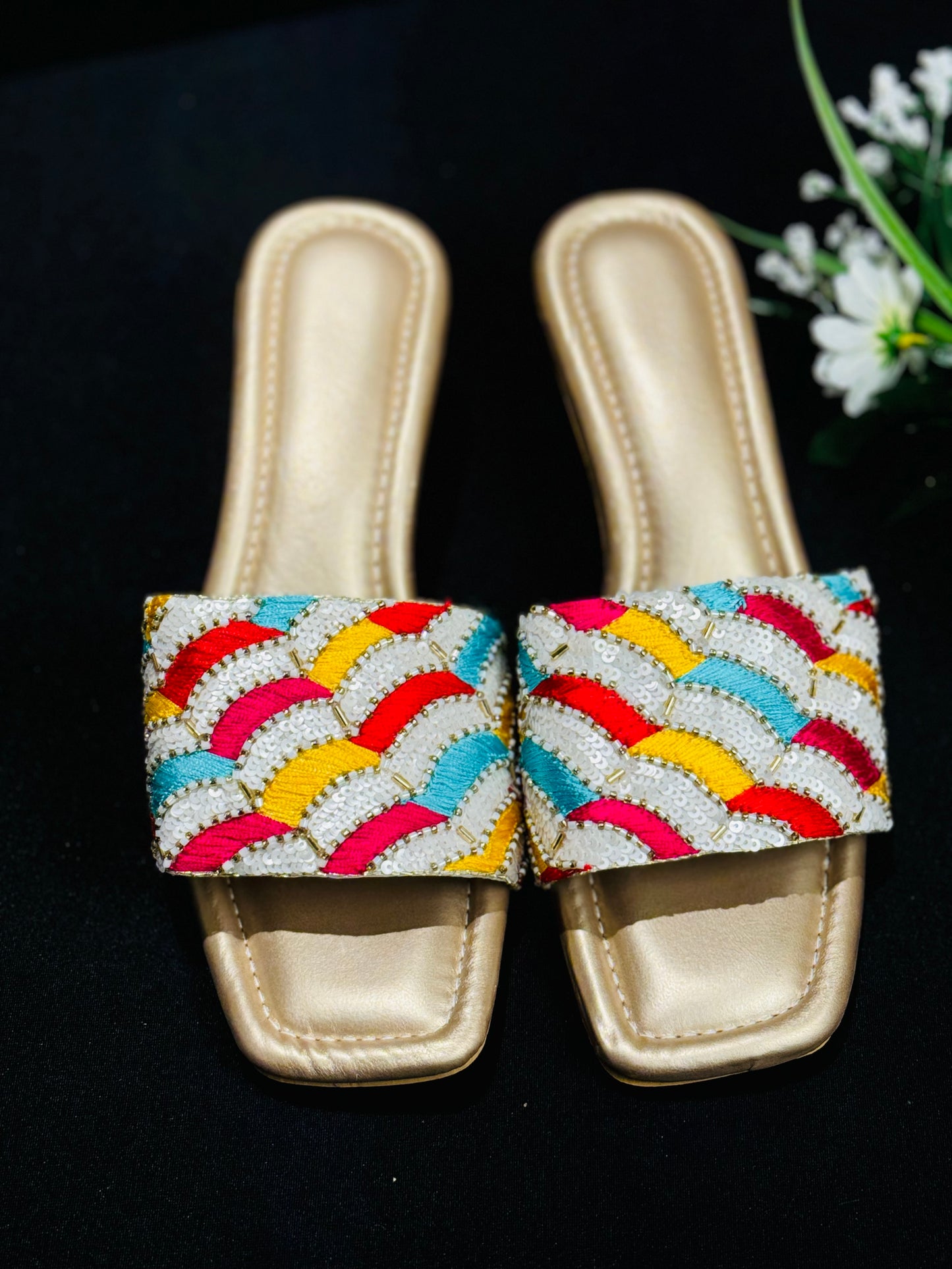 Summer multicolor heel slipper handwork threadwork slippers