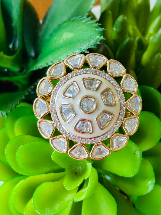 Beautiful white adjustable kundan ring