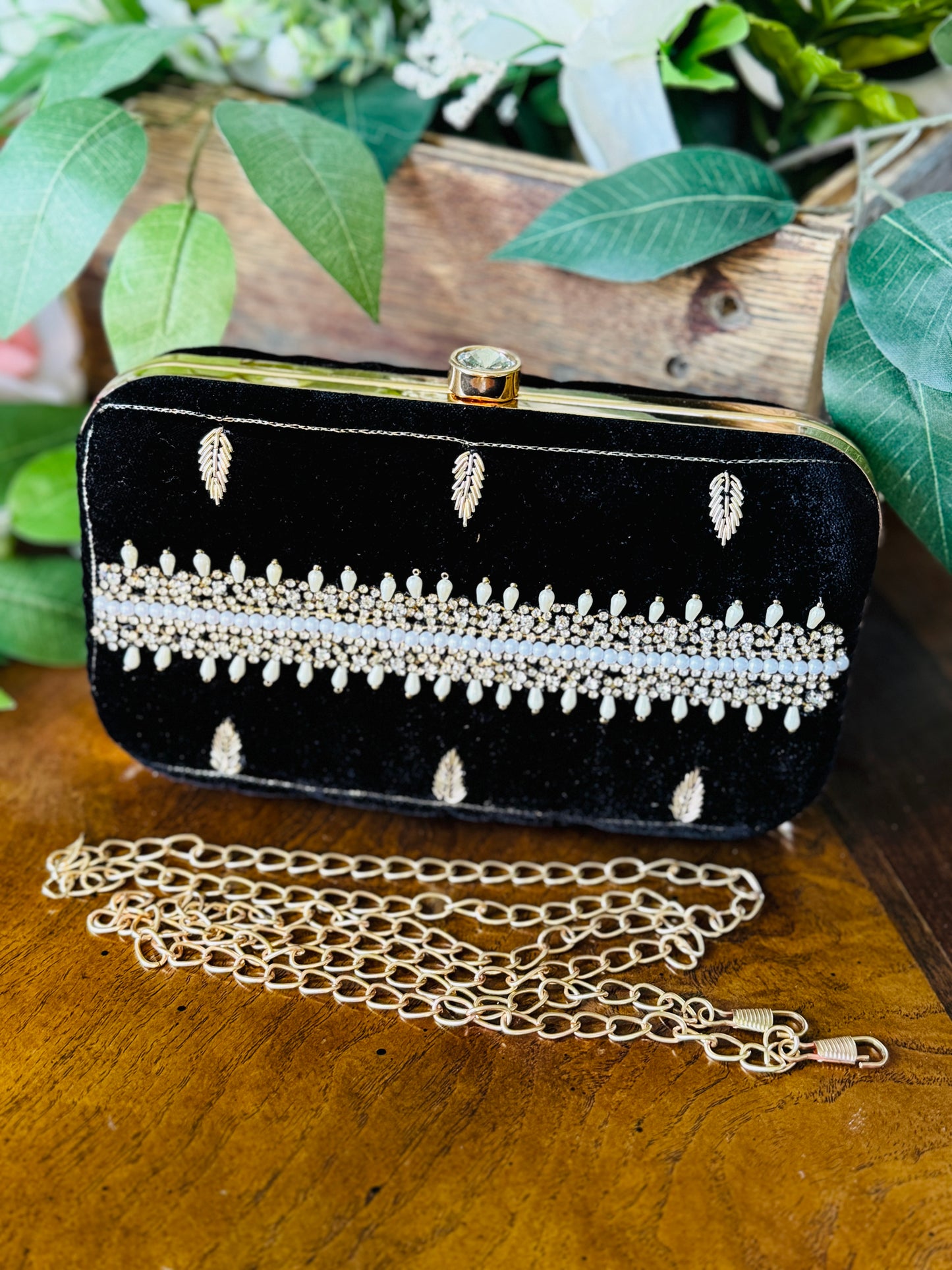 Handmade handwork beautiful velvet fabric black clutch