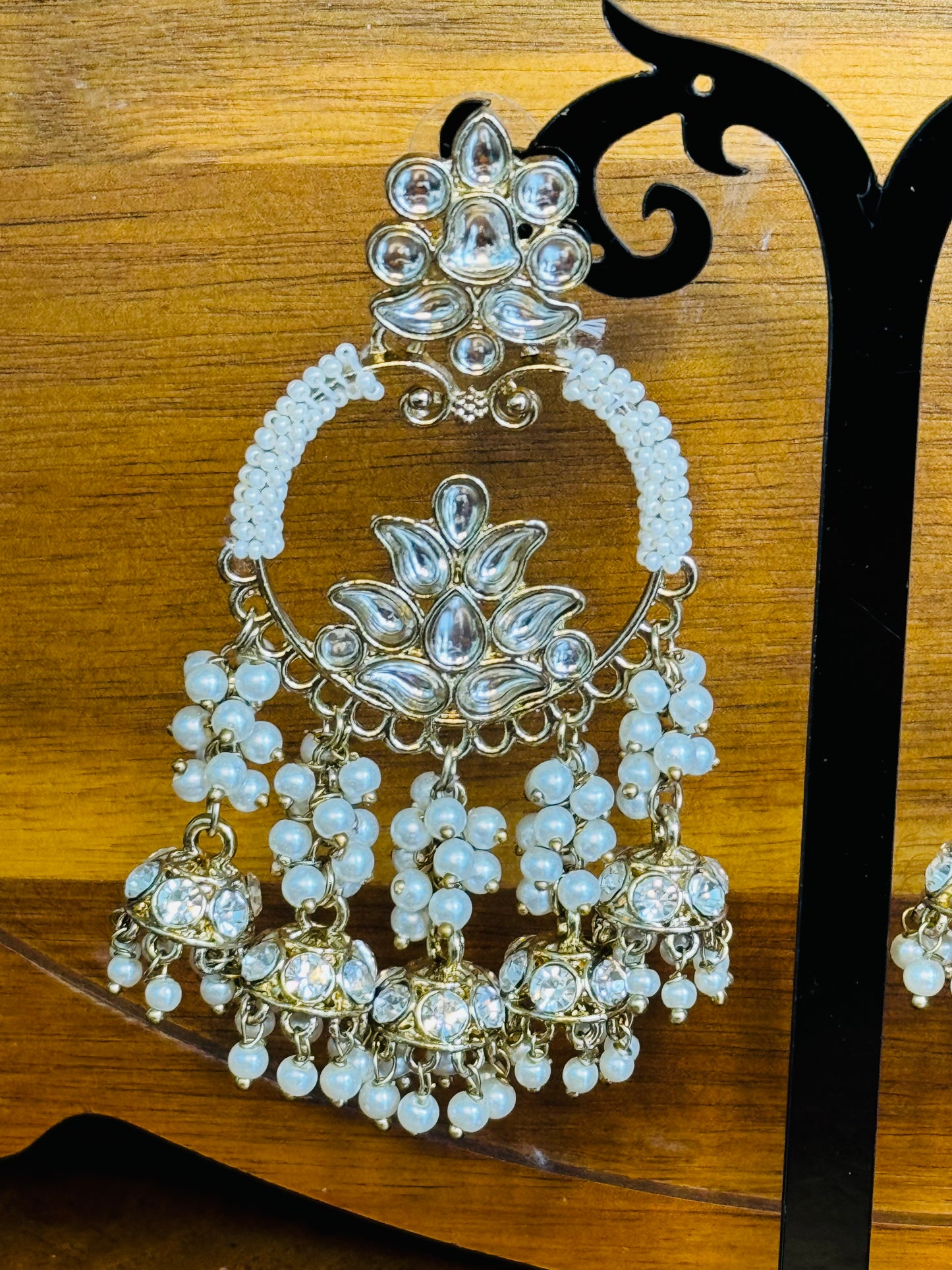 Beautiful all seasons favorite white little Jhumki design on bottom Earrings