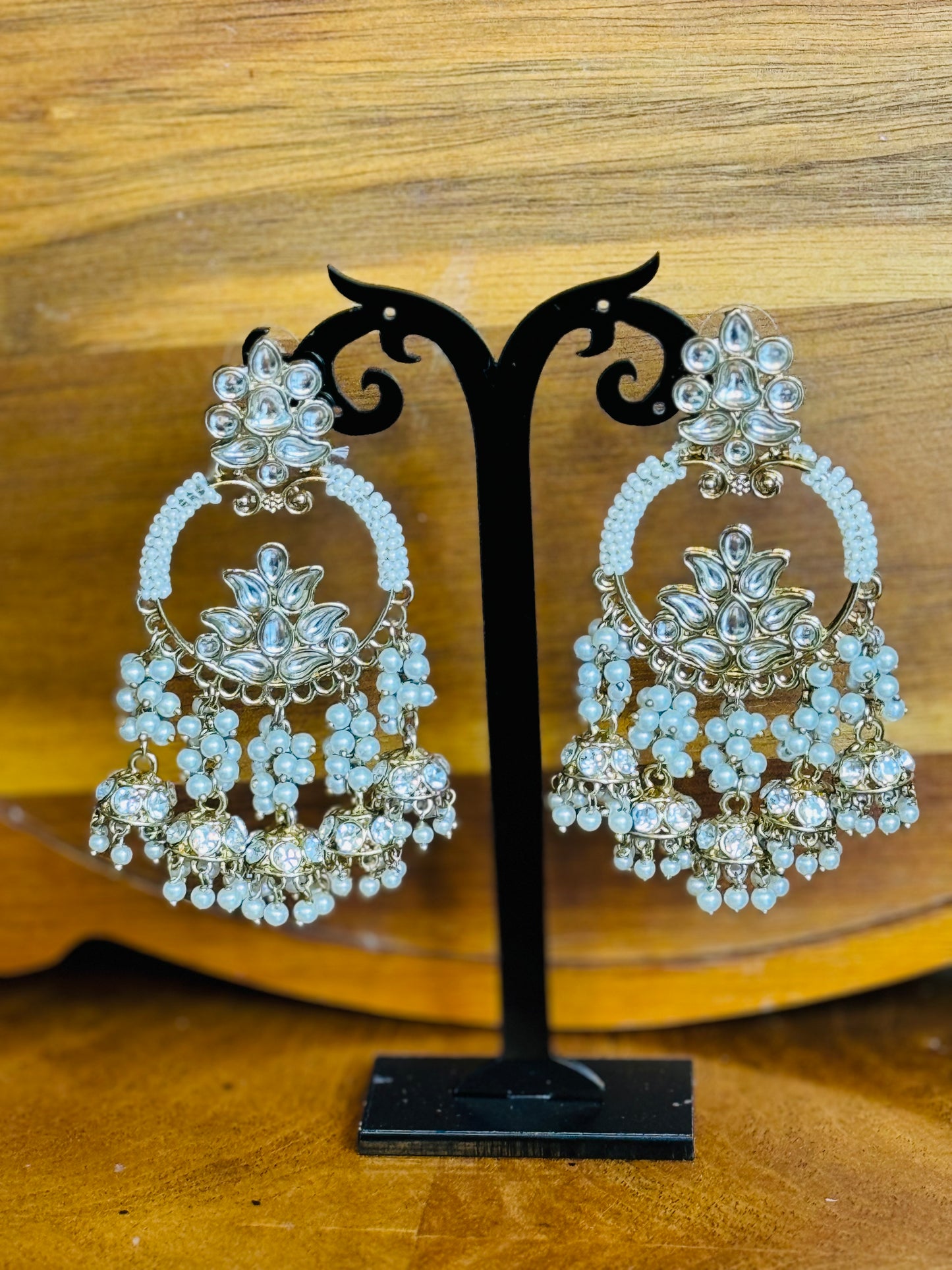 Beautiful all seasons favorite white little Jhumki design on bottom Earrings