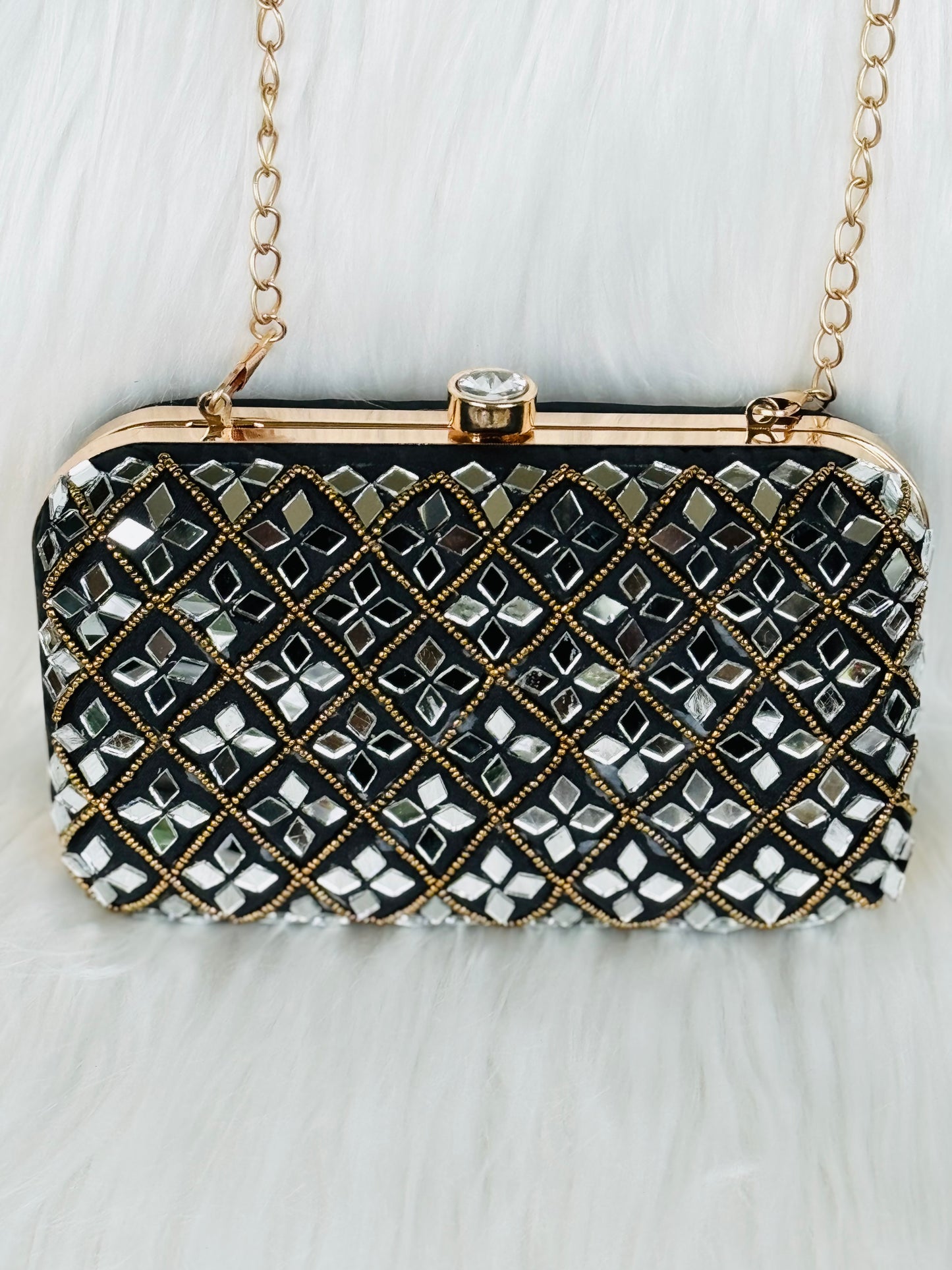 Beautiful mirror work handwork black Clutch for parties and wedding