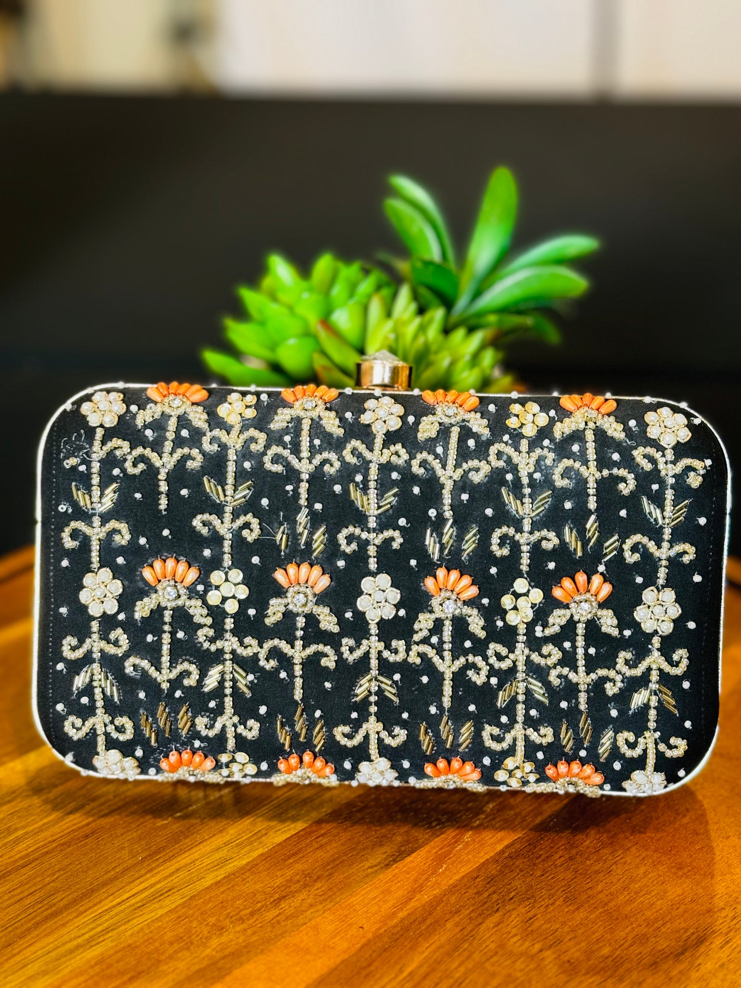 Beautiful Black Embroidery and pearl handwork Clutch For Parties And Wedding