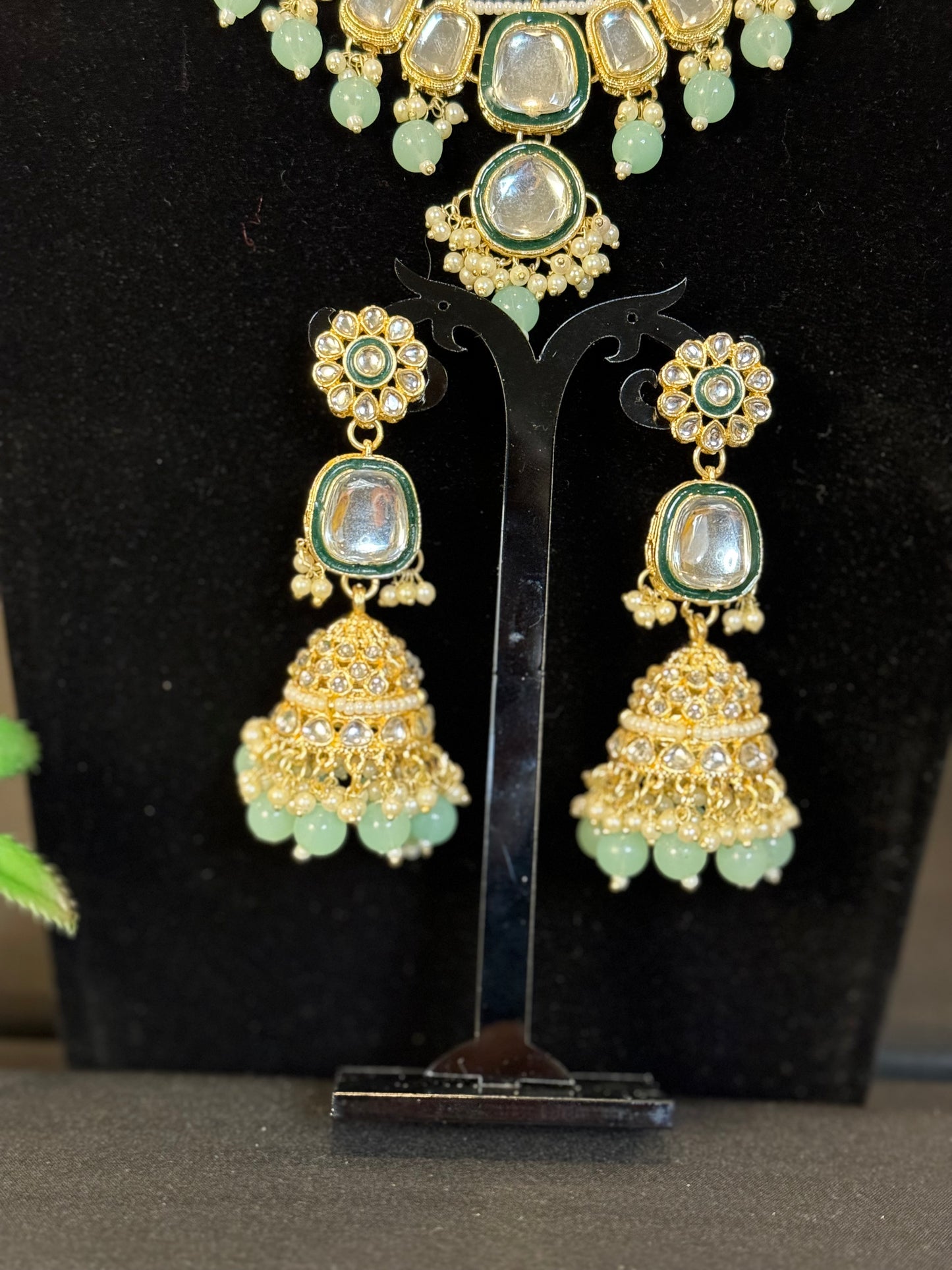 Beautiful double neckline semi kundan light weight Jewelry set