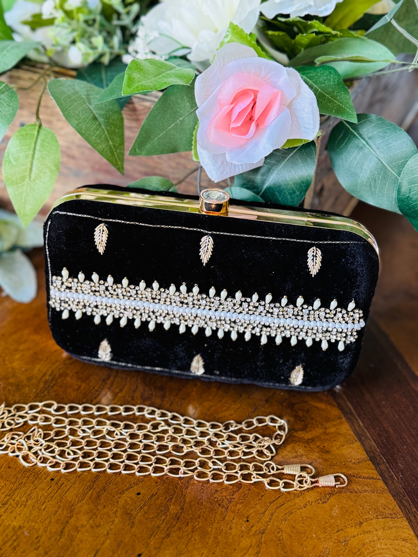 Handmade handwork beautiful velvet fabric black clutch