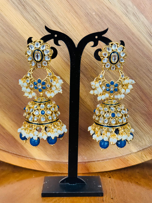 Beautiful royal blue light weight Jhumki earring in Pachi