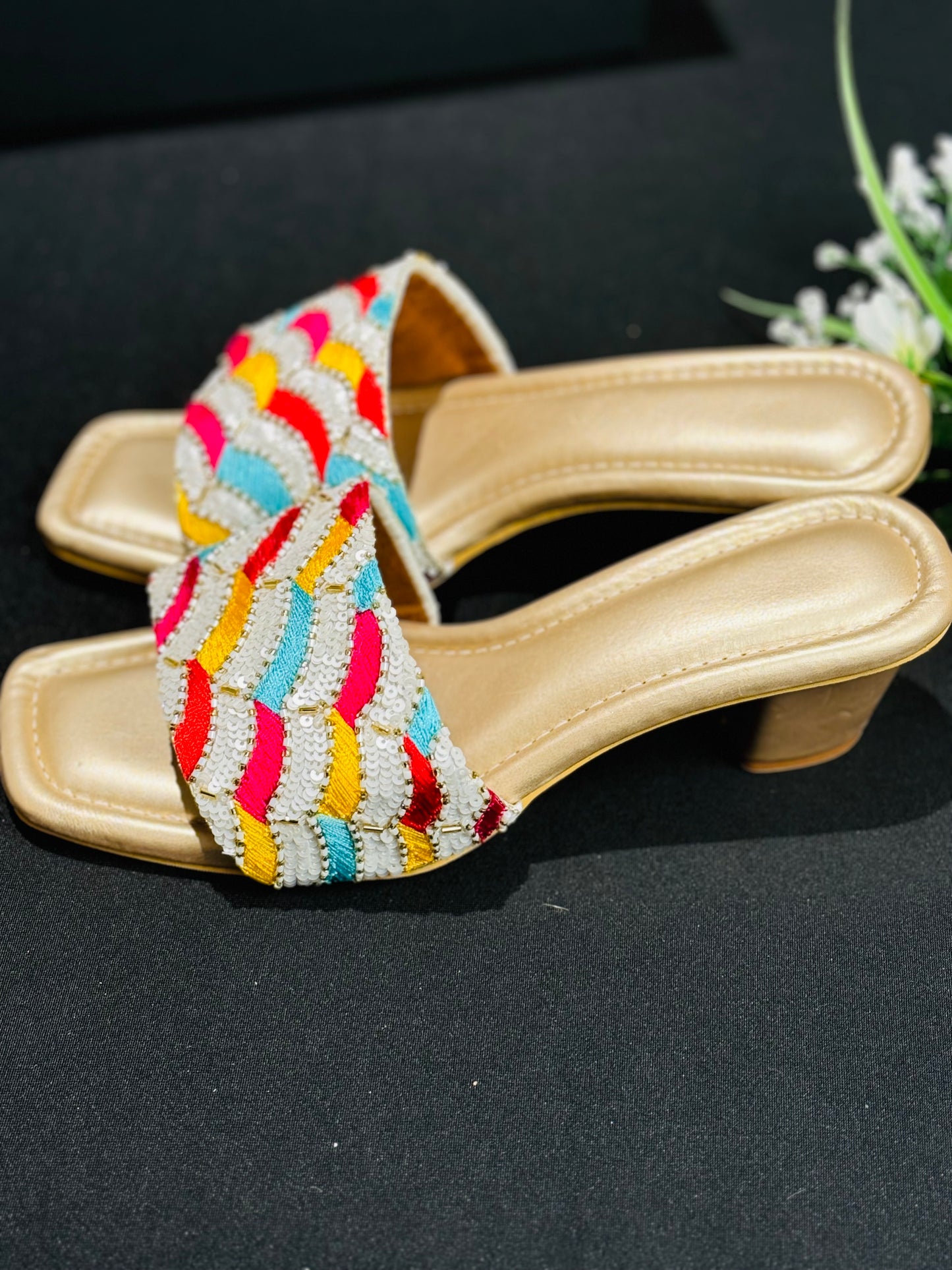 Summer multicolor heel slipper handwork threadwork slippers