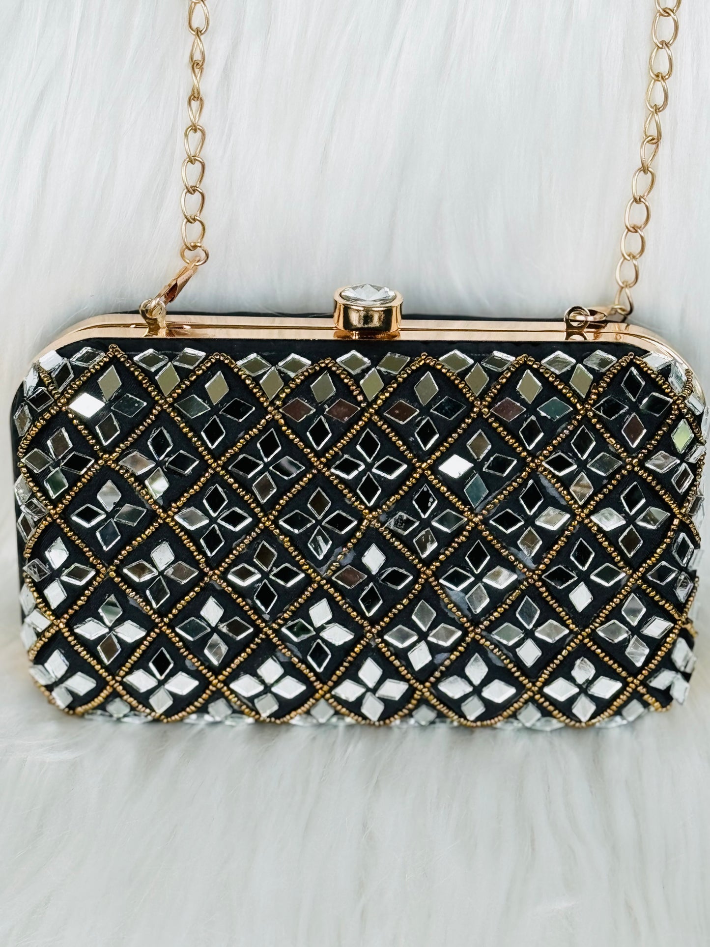 Beautiful mirror work handwork black Clutch for parties and wedding