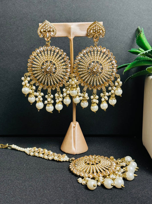 Beautiful white pearl tikka earring set