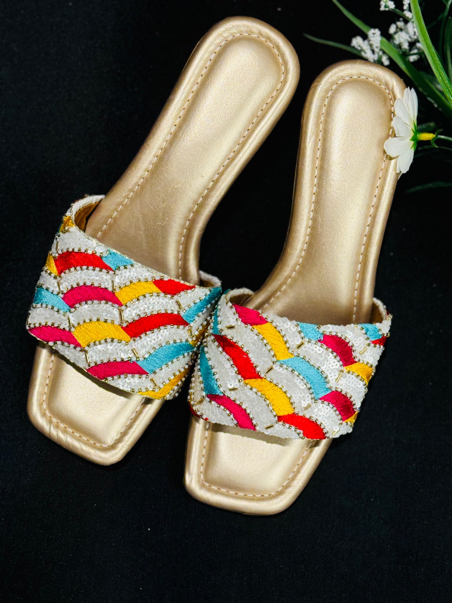 Summer multicolor heel slipper handwork threadwork slippers