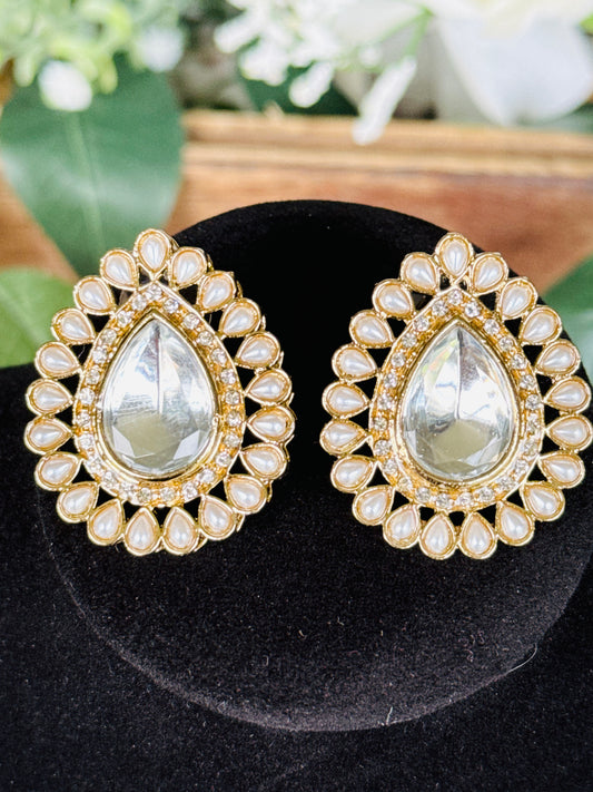 Beautiful golden white clear Large stud earrings