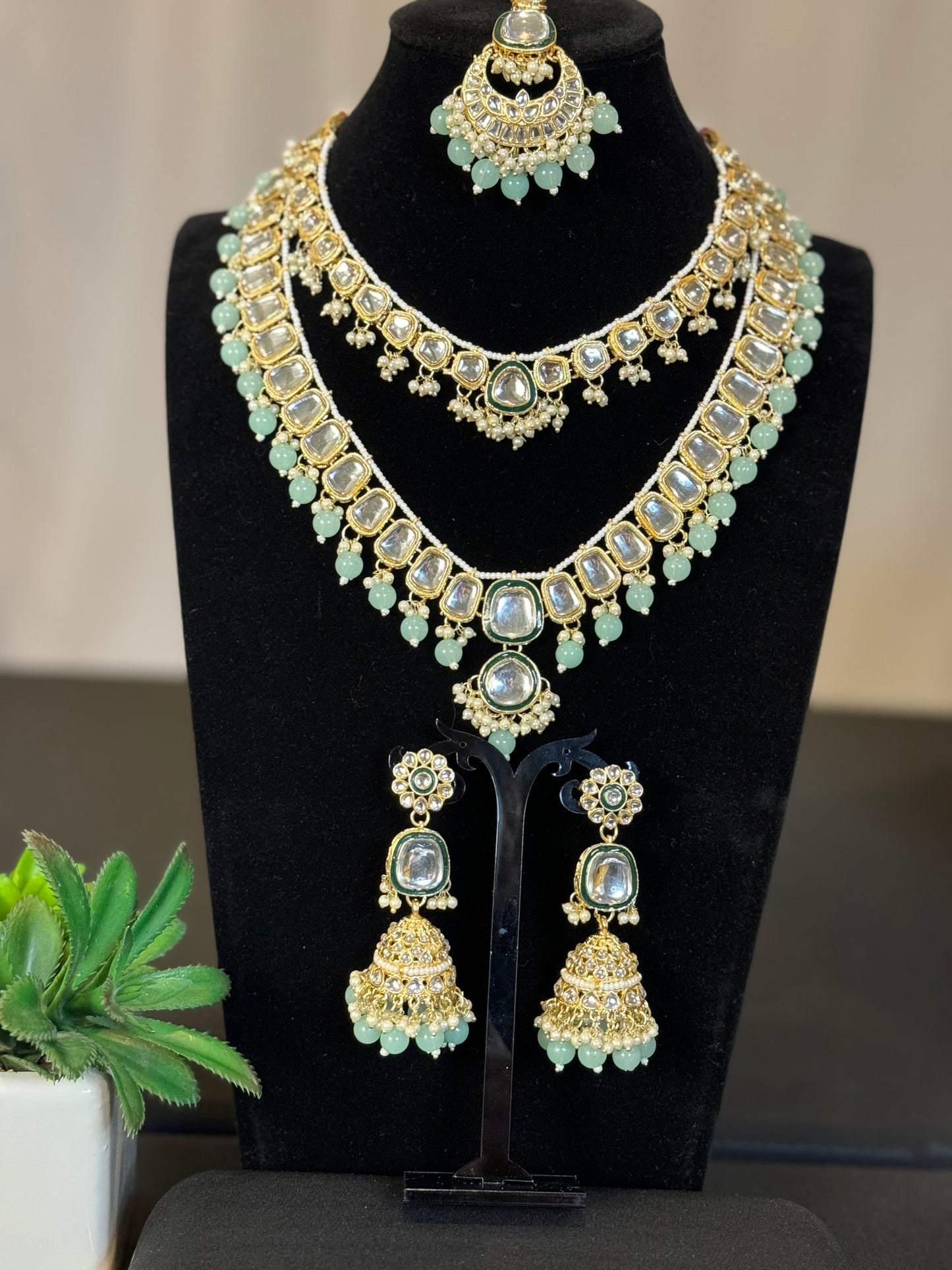 Beautiful double neckline semi kundan light weight Jewelry set