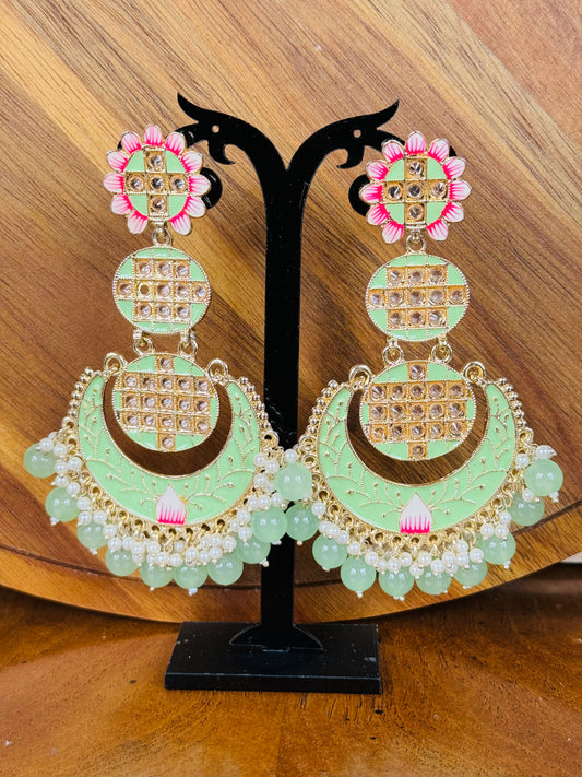 Beautiful unique color long meenakari Earrings