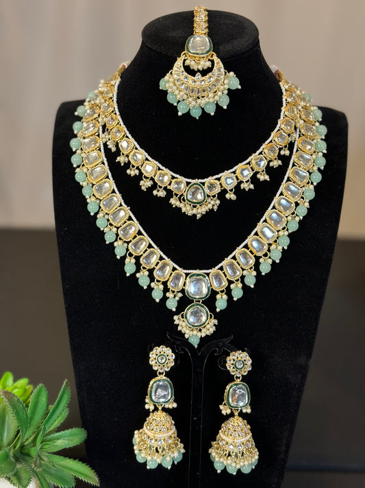 Beautiful double neckline semi kundan light weight Jewelry set