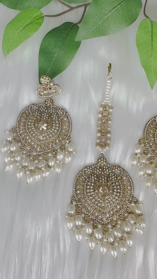 Beautiful golden white tikka earring set